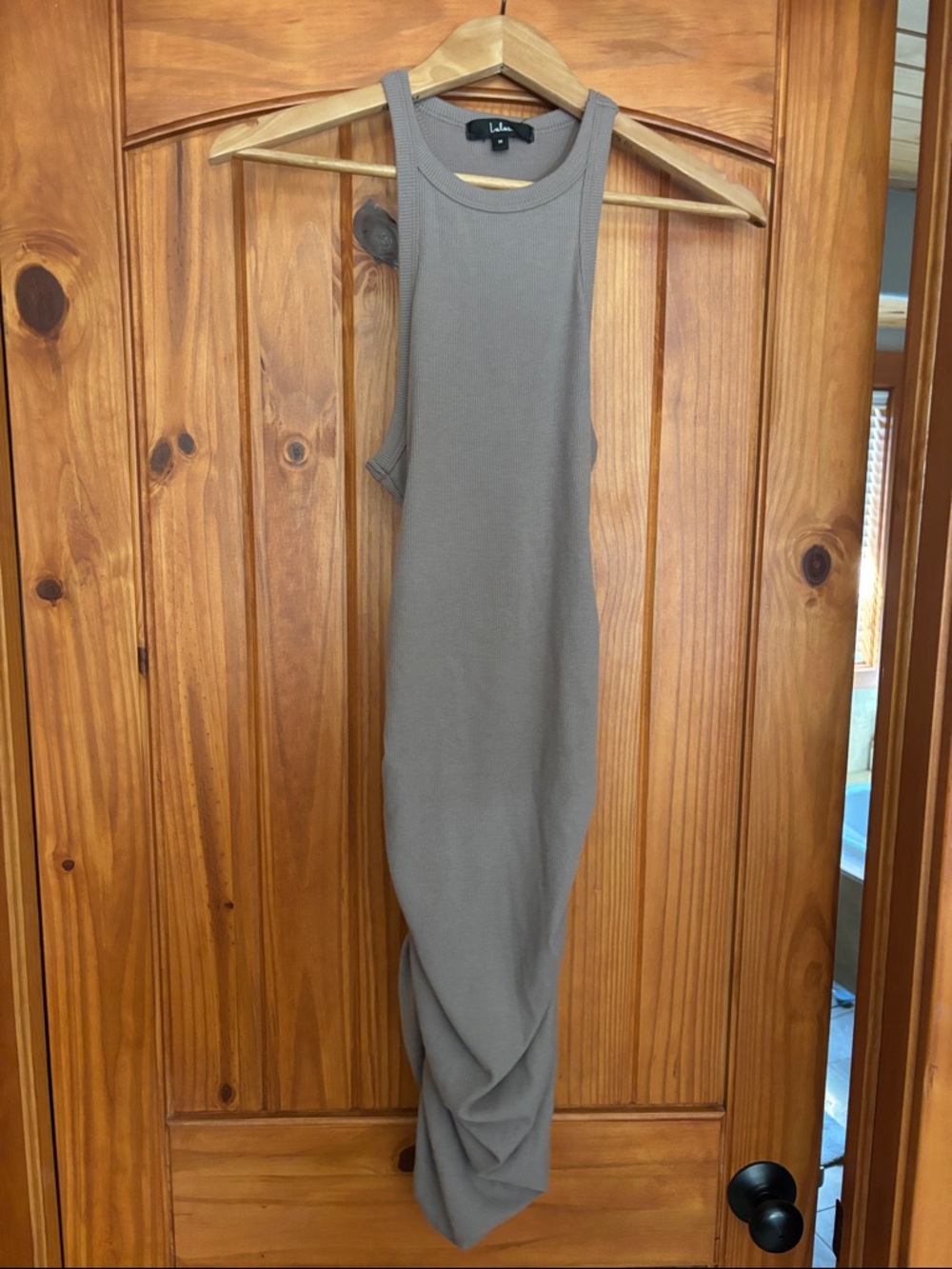 Lulu's Taupe Ribbed Sleeveless Maxi Dress